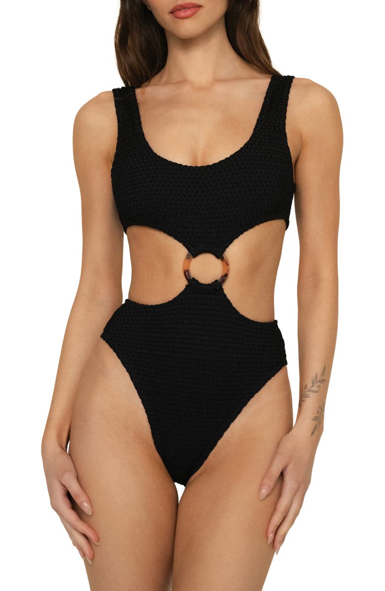 MONTCE Cutout One-Piece Swimsuit, Main, color, Black Crochet