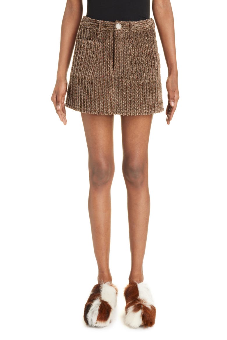 Isy Irregular Wale Corduroy Miniskirt, Main, color, BROWN