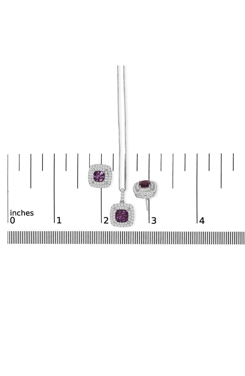 Haus of Brilliance Silver Created Purple Amethyst and White Sapphire Halo Pendant Earring Set, Alternate, color, White