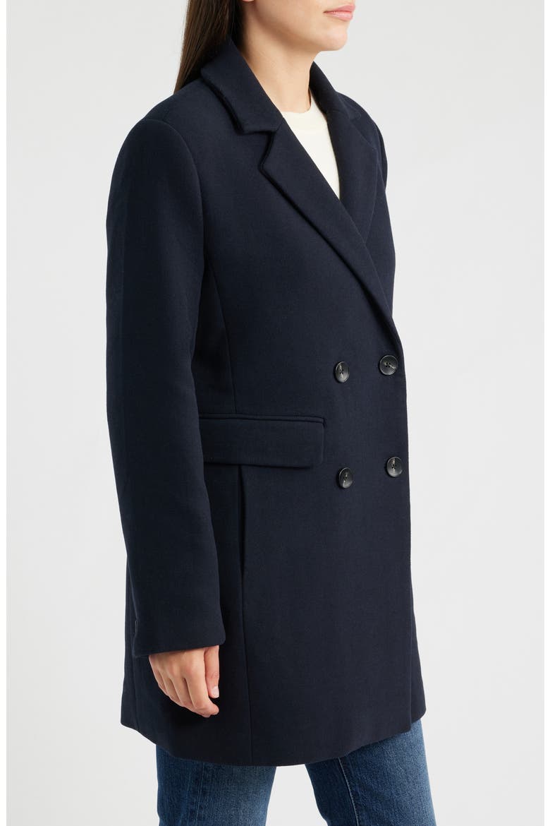 Plaid Double Breasted Coat, Alternate, color, NAVY