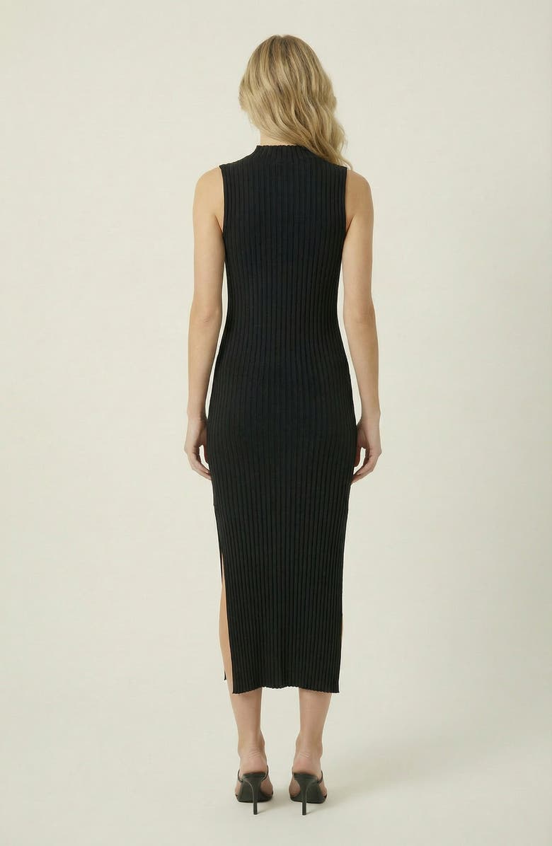 Modenaire Sleeveless Ribbed Knit Midi Dress with Side Slit and High Neckline, Alternate, color, Black