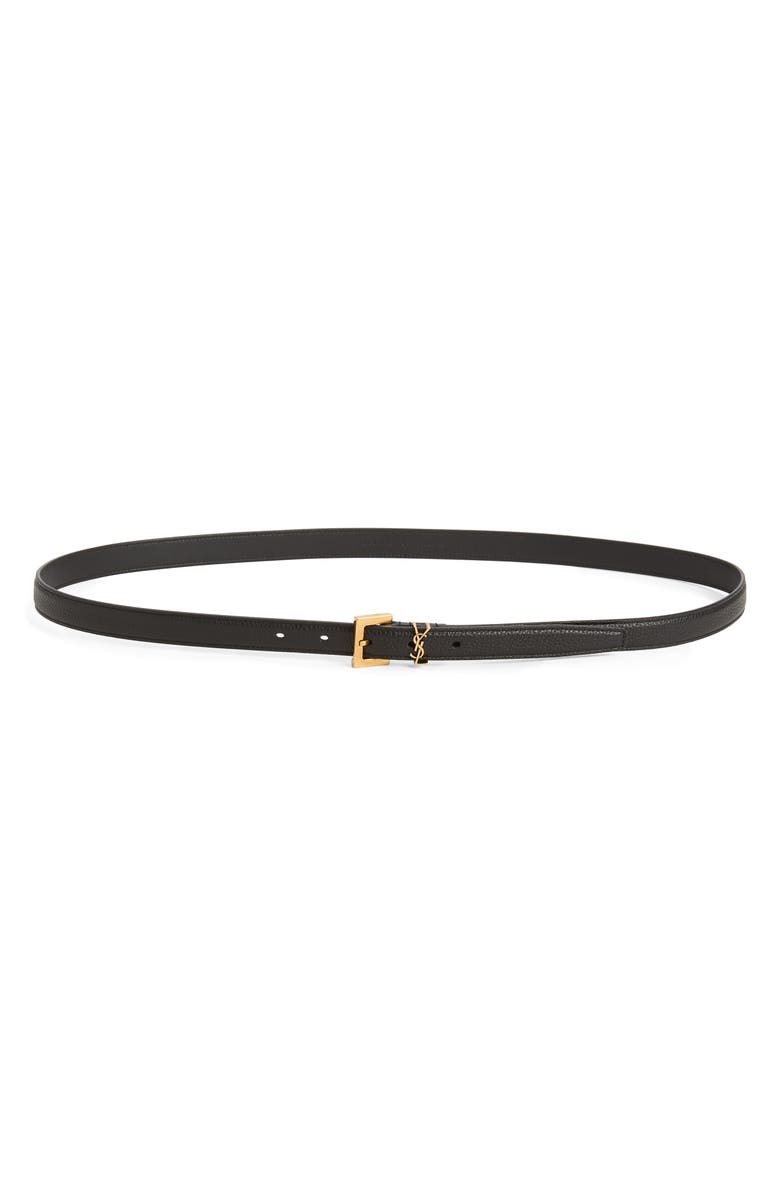 Saint Laurent Logo Slim Leather Belt, Main, color, 