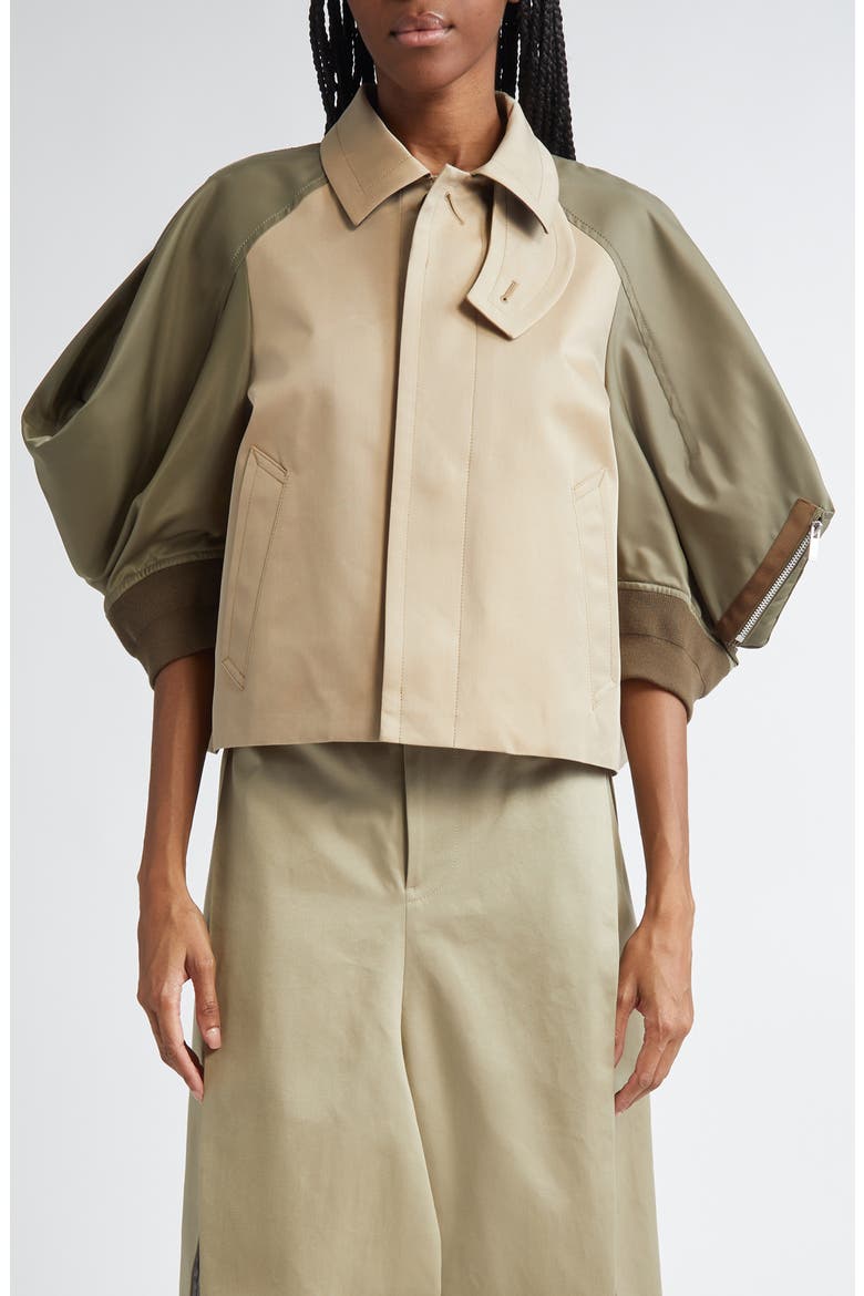 Gabardine & Twill Raglan Sleeve Jacket, Main, color, BEIGE X TAUPE