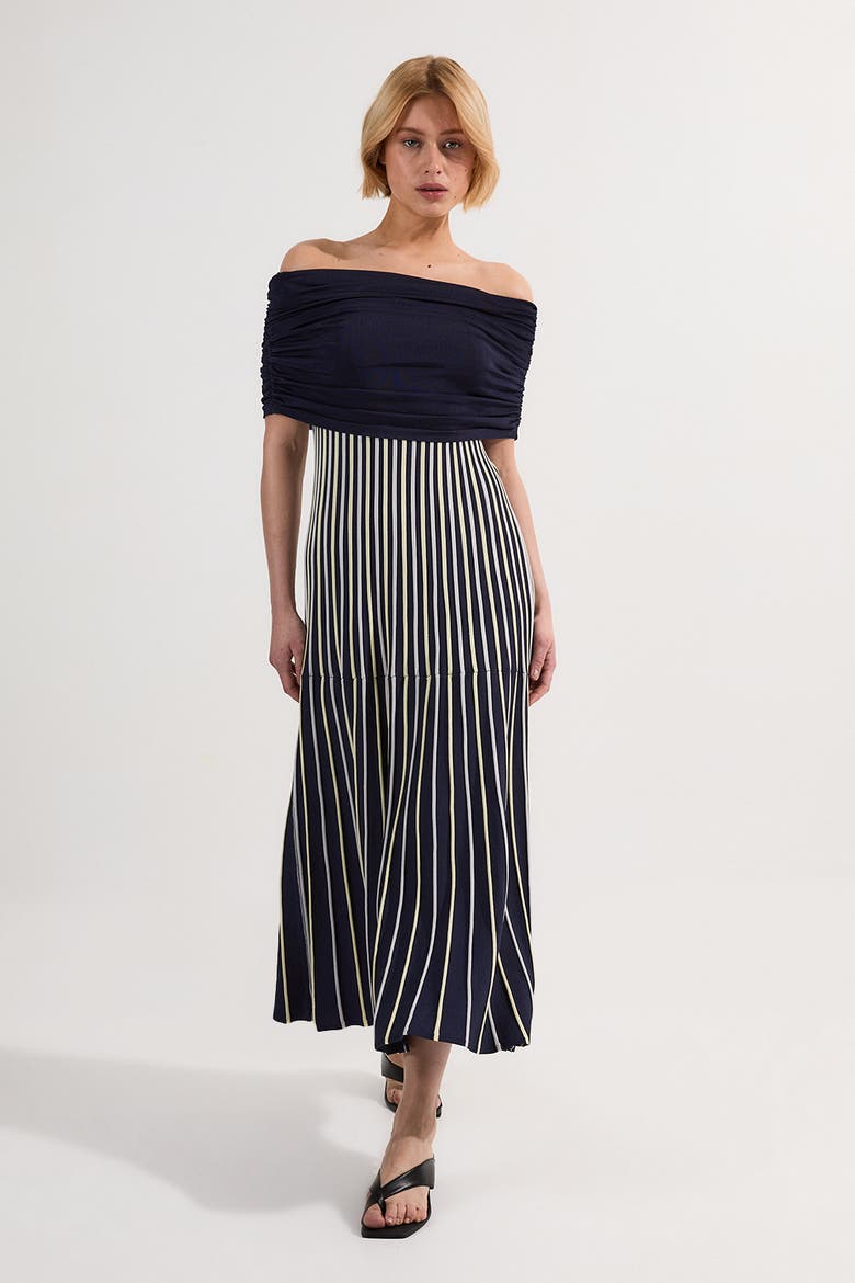 Striped Bardot Knitted Maxi Dress, Main, color, Blue