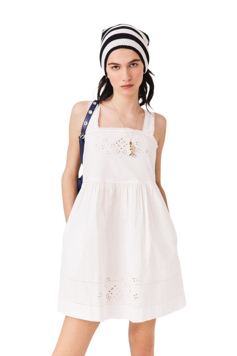 Short dress with lace trim, Alternate, color, White
