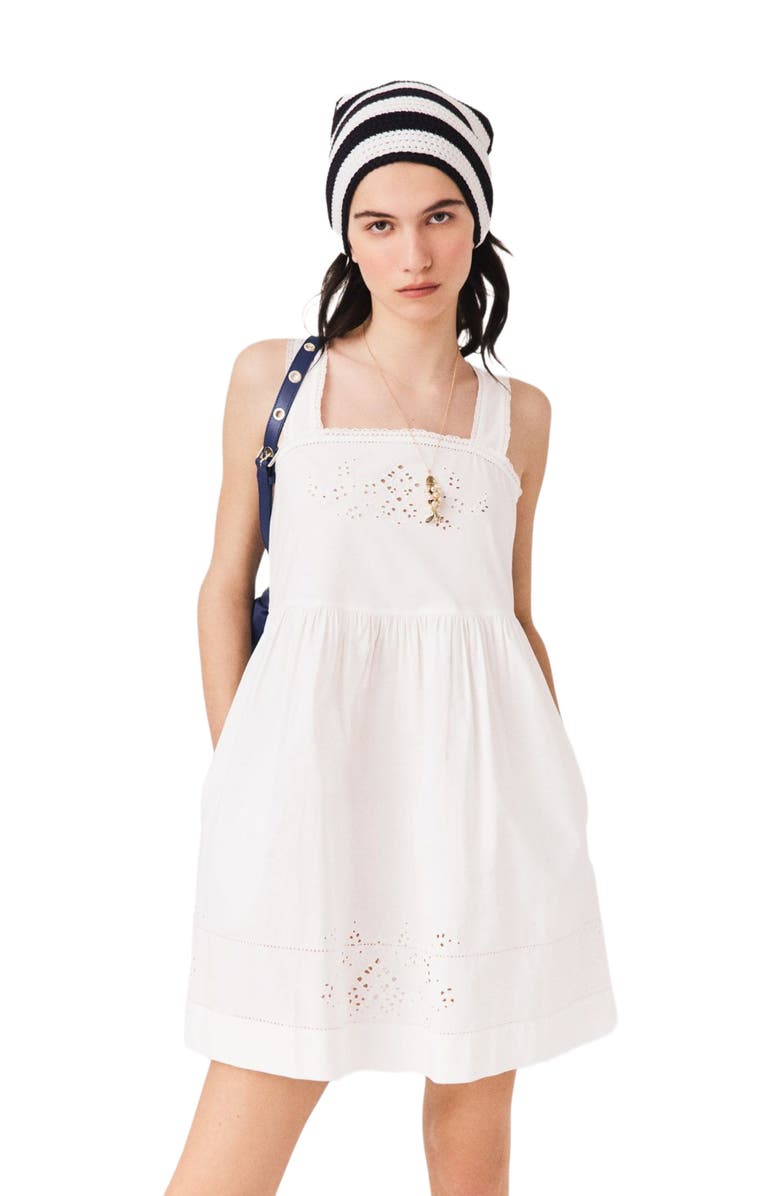 maje Short dress with lace trim, Alternate, color, White