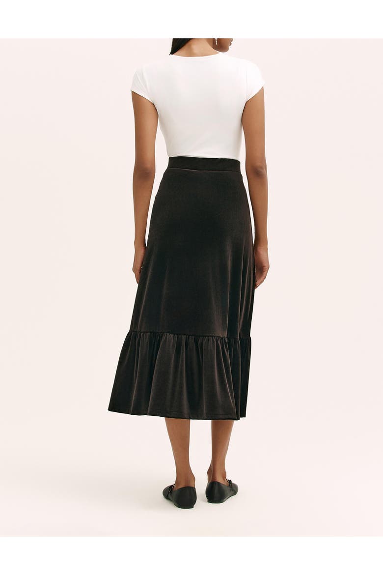 Joline Velvet Tiered Midi Skirt, Alternate, color, Black