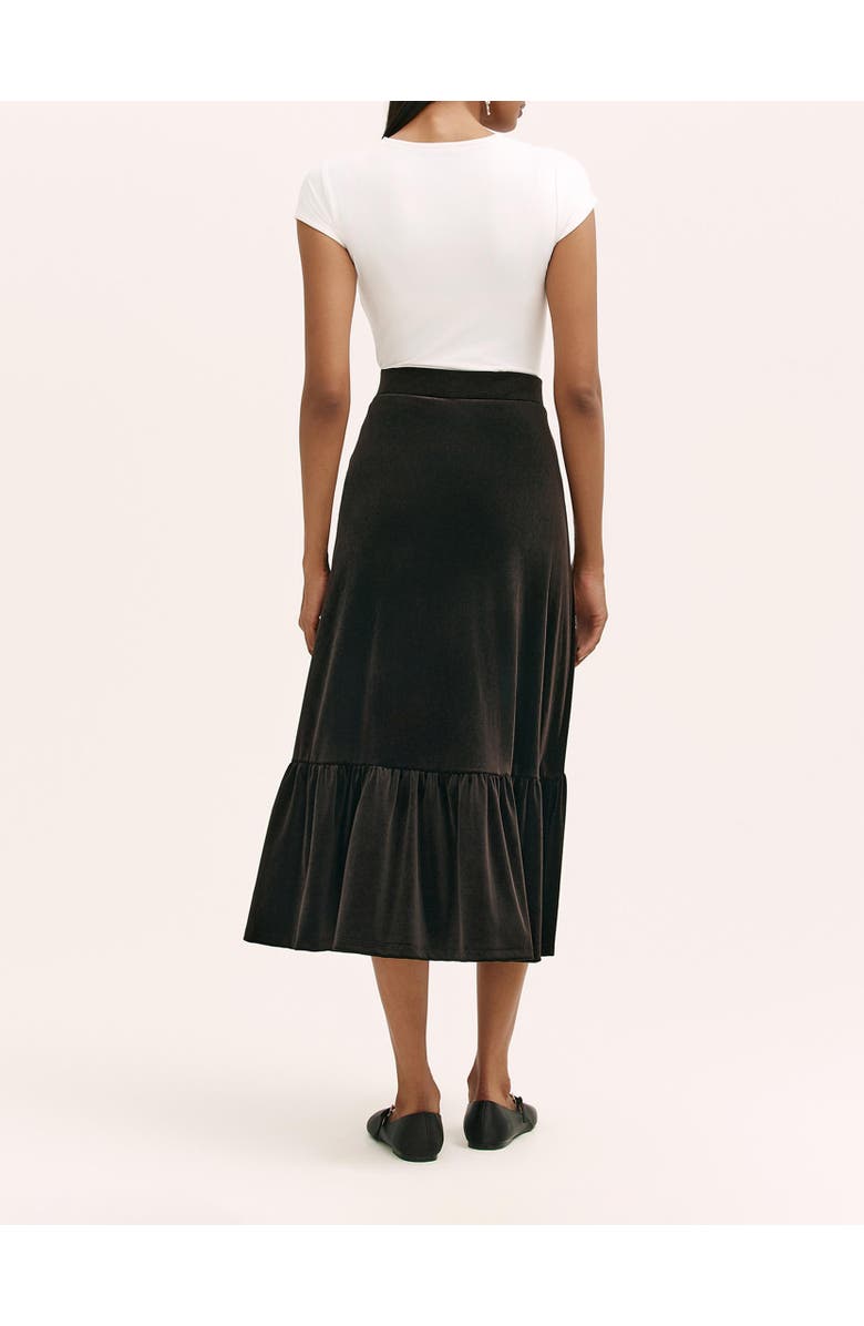 Finery London Joline Velvet Tiered Midi Skirt, Alternate, color, Black
