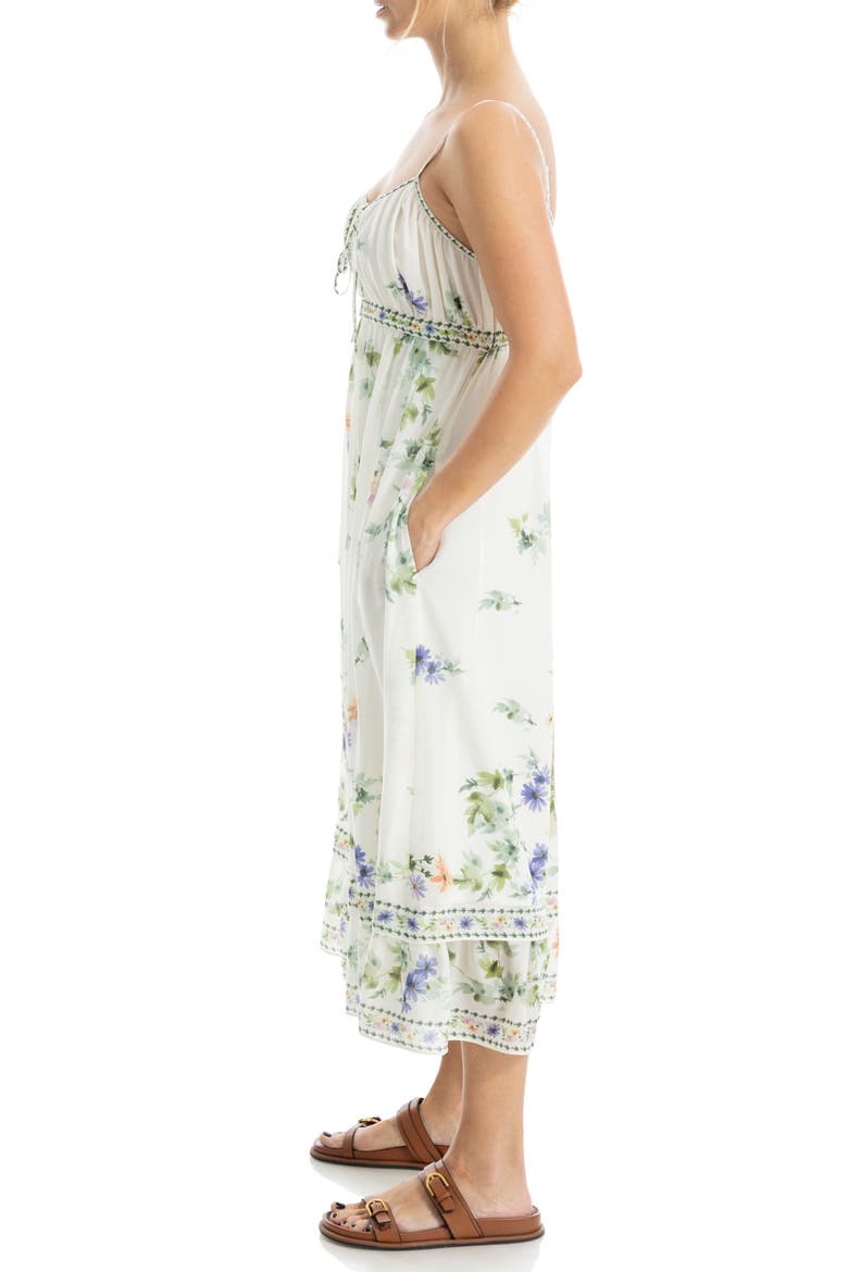 Floral Empire Waist Midi Dress, Alternate, color, CREAM PURPLE FLOWERS