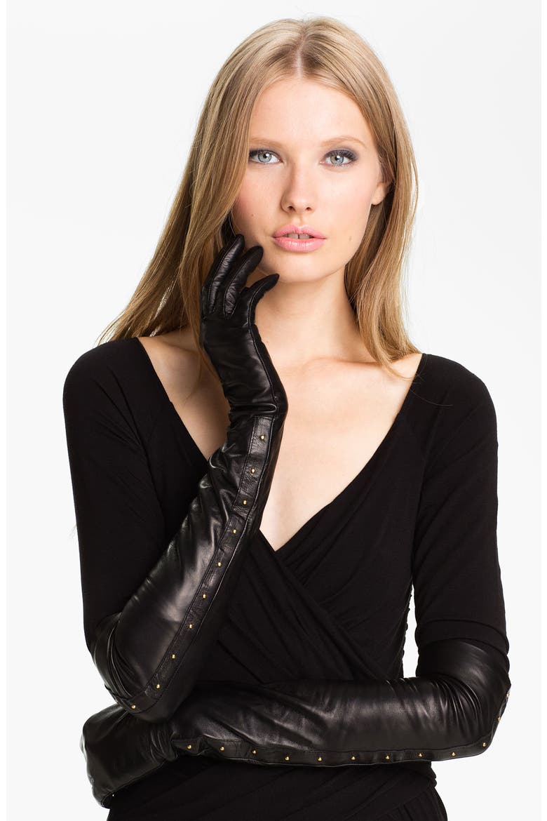 Opera Length Leather Gloves, Main, color, BLACK