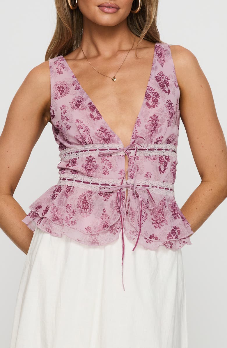 Princess Polly Nikolise Paisley Print Sleeveless Drawstring Top, Main, color, Purple