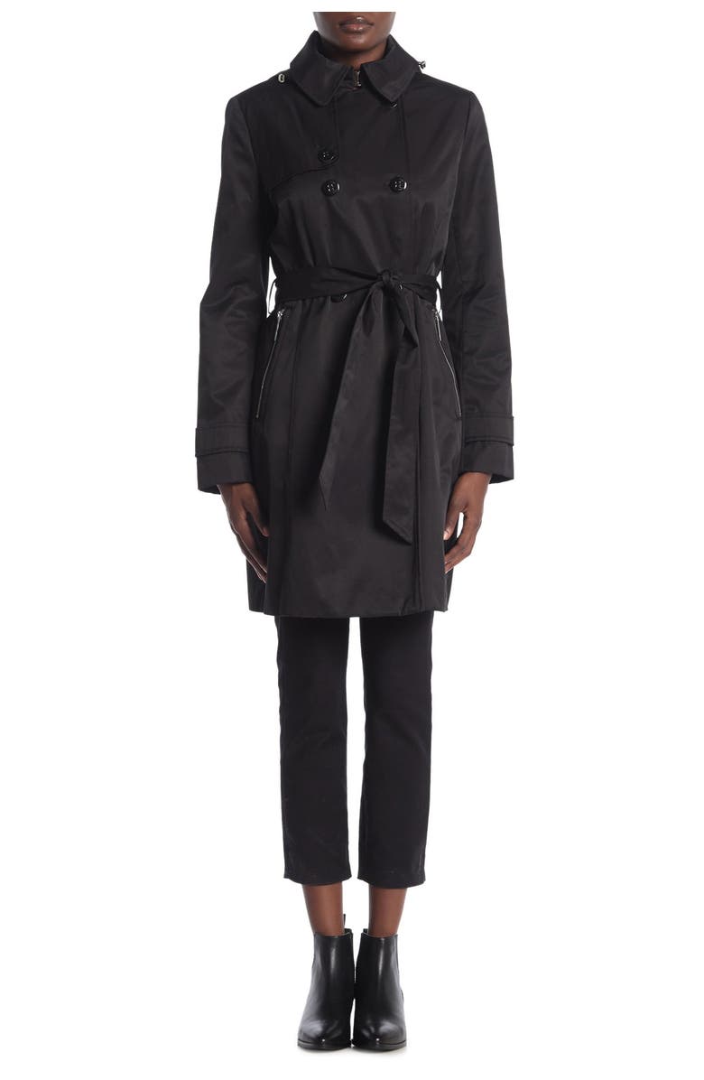 Calvin Klein Hooded Double Breasted Trench Coat, Alternate, color,