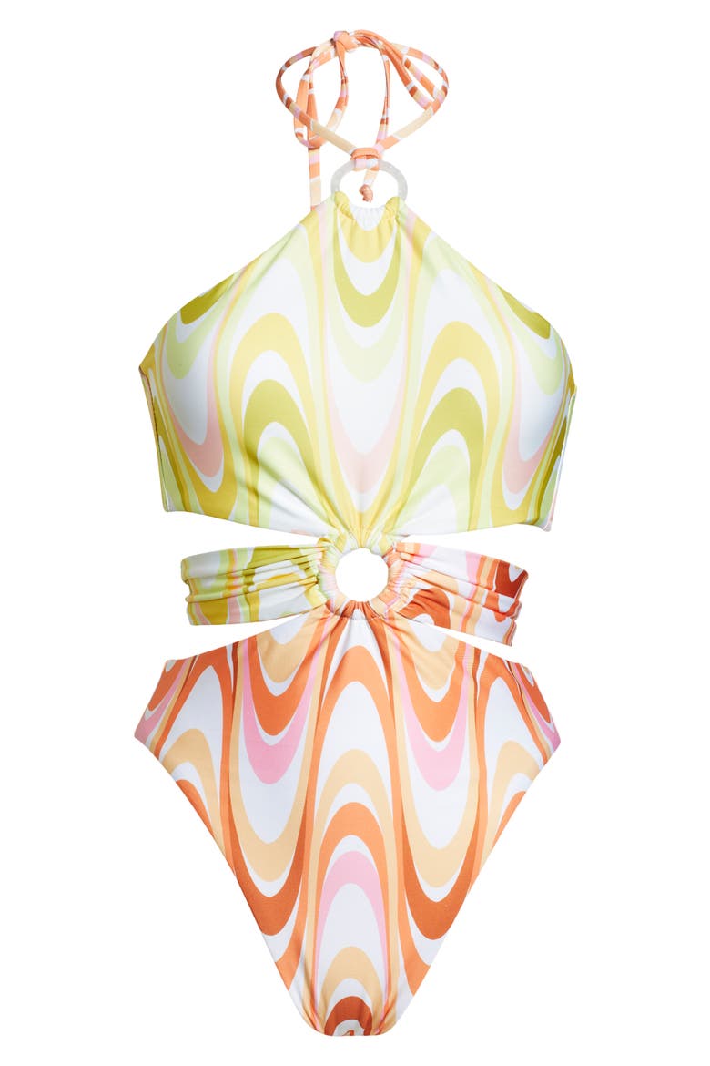 Whirlpool Cutout One-Piece Swimsuit, Alternate, color, ORANGE MULTI