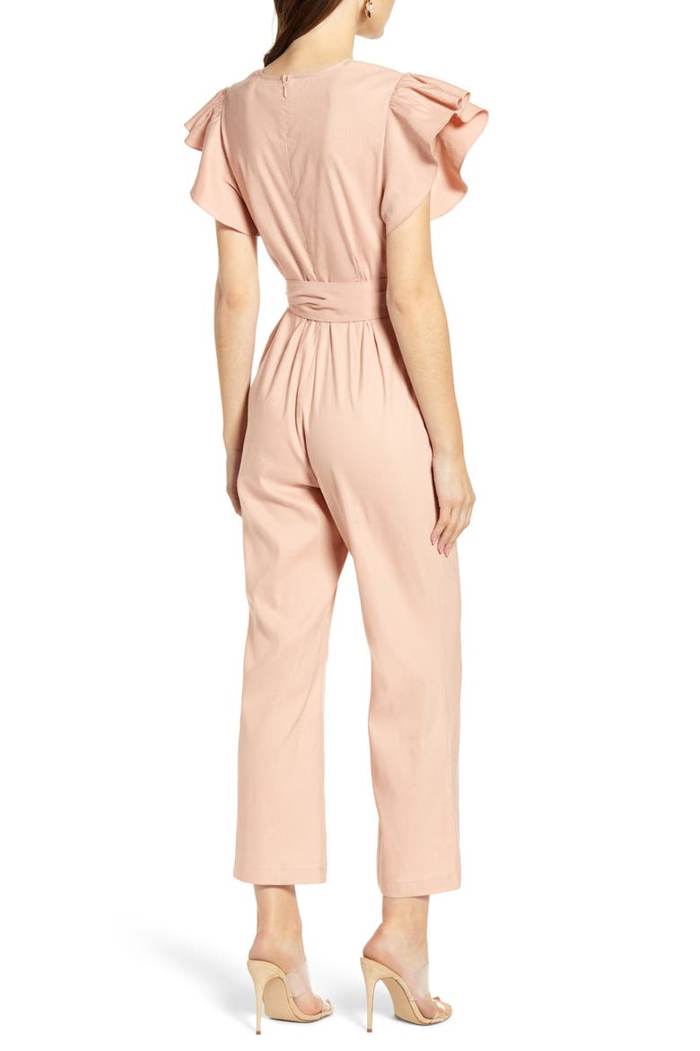 Ruffle Sleeve Jumpsuit, Alternate, color, PINK TAN