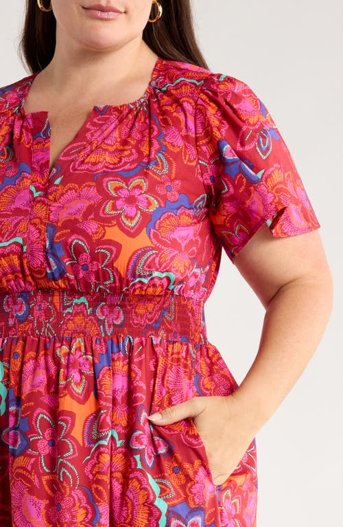 Sugarlips Raveena Floral Palmer Poplin Tiered Maxi Dress In Burgundy Multi In Brown