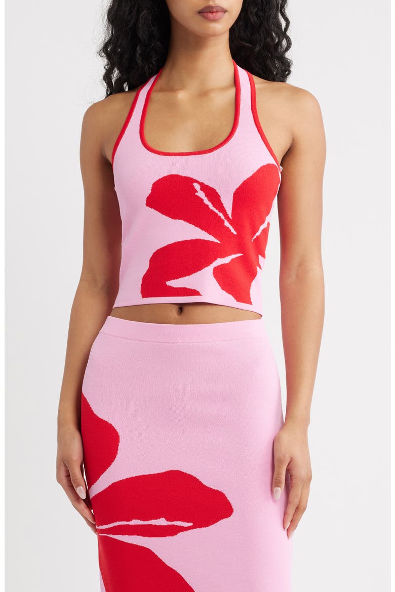 Floral Knit Halter Tank Top, Main, color, BERRY BLISS