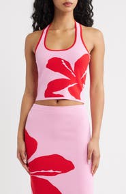 Kulani Kinis Floral Knit Halter Tank Top