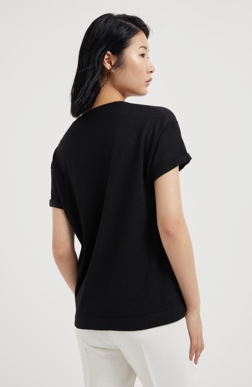 Brunello Cucinelli Short-sleeved T-shirt With Rolled Sleeves And Keyhole Detail In Black