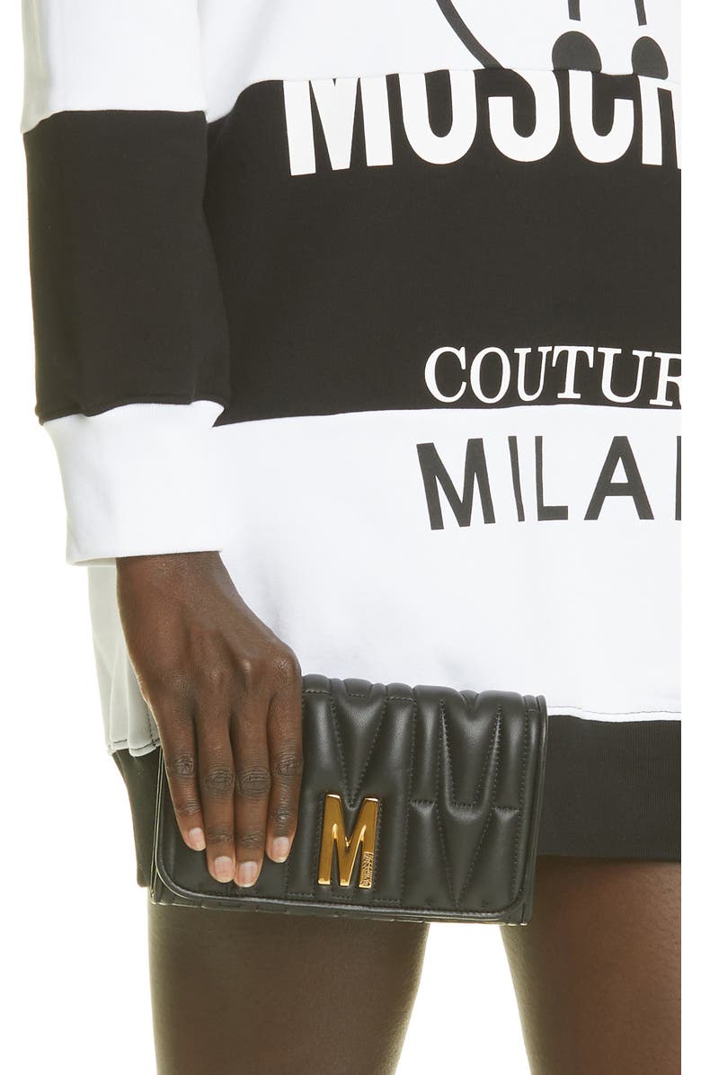 Moschino Matelassé Leather Wallet on a Chain, Alternate, color,