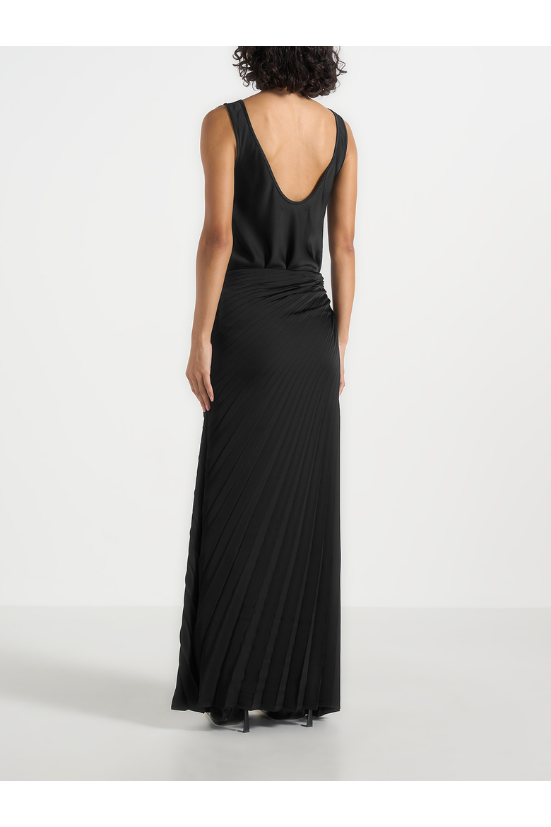 Fiona Satin Fan Pleat Maxi Skirt, Alternate, color, Black