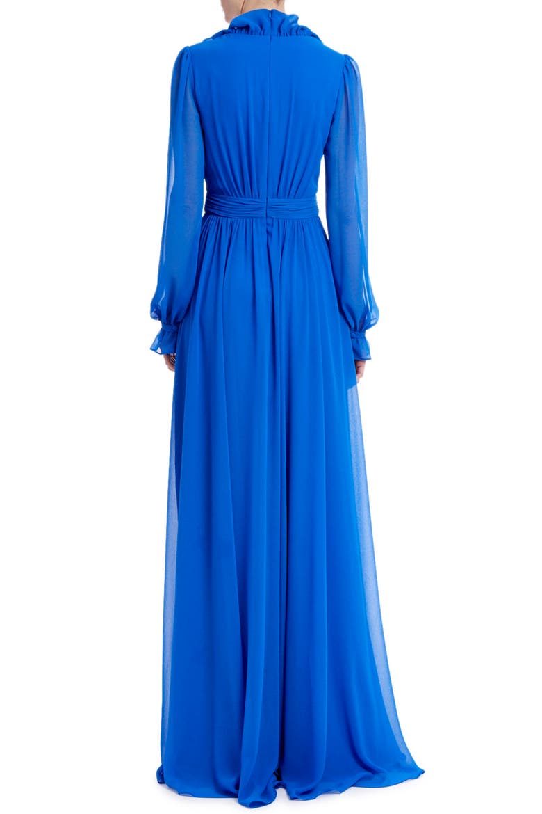 Ruffle Neck Long Sleeve Georgette Gown, Alternate, color, BLUE