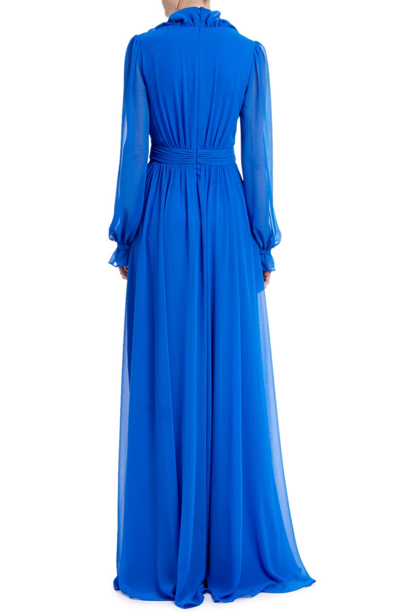 Badgley Mischka Collection Ruffle Neck Long Sleeve Georgette Gown, Alternate, color,