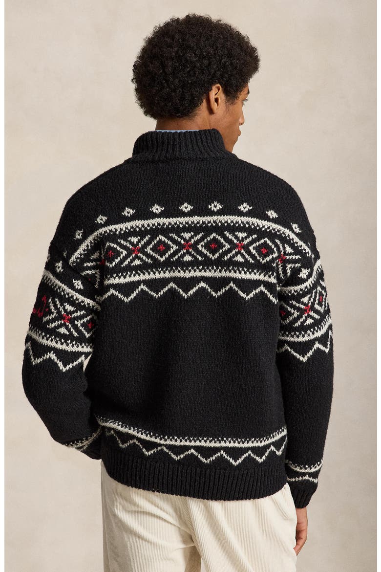 Snowflake Wool Quarter Zip Sweater, Alternate, color, BLACK