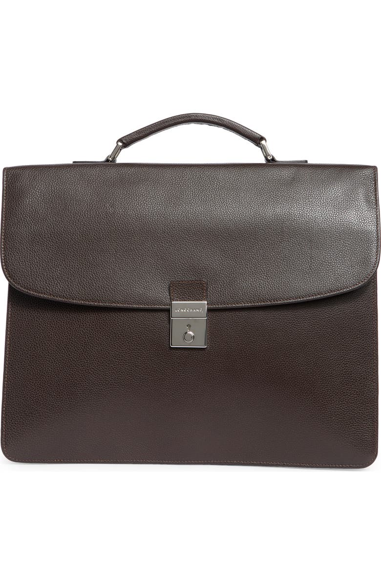 Longchamp Leather Flap Briefcase, Main, color, Moka