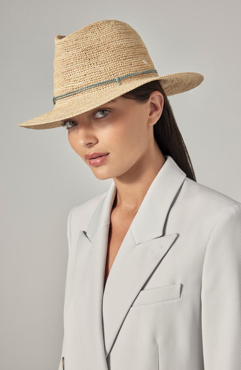 Helen Kaminski Desmonda Packable Raffia Fedora, Alternate, color, Natural/Seaglass