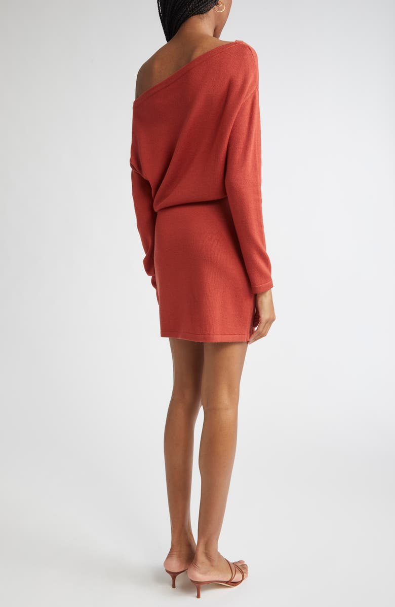Ramy Brook Chance One-Shoulder Long Sleeve Wool Sweater Minidress, Alternate, color, Red Amber