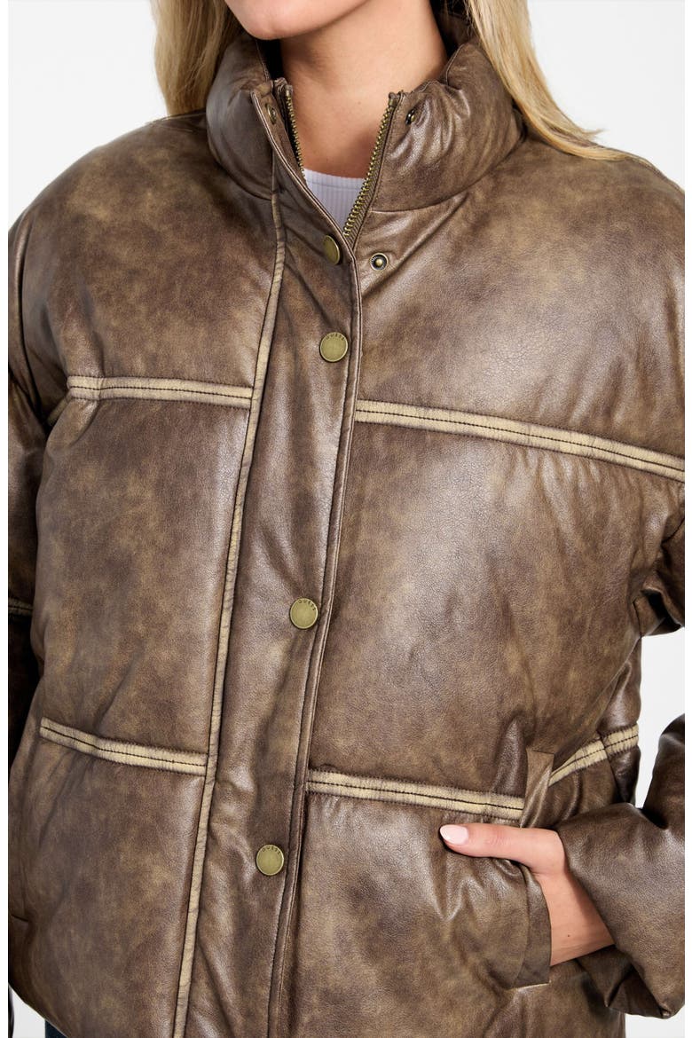 Puffa Washed Faux Leather Jacket, Alternate, color, BROWN