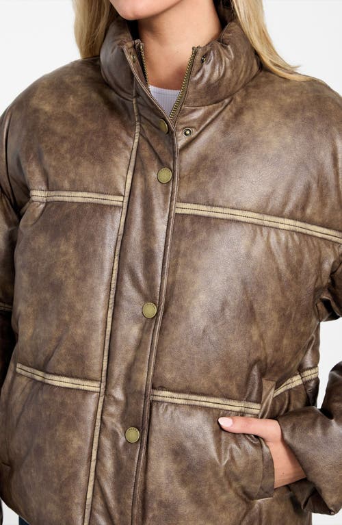 Guess Puffa Washed Faux Leather Jacket In Brown