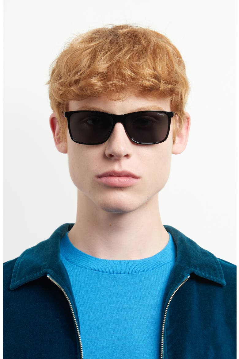 Kids' 58mm Polarized Rectangular Sunglasses, Alternate, color, BLACK/ GREY POLARIZED