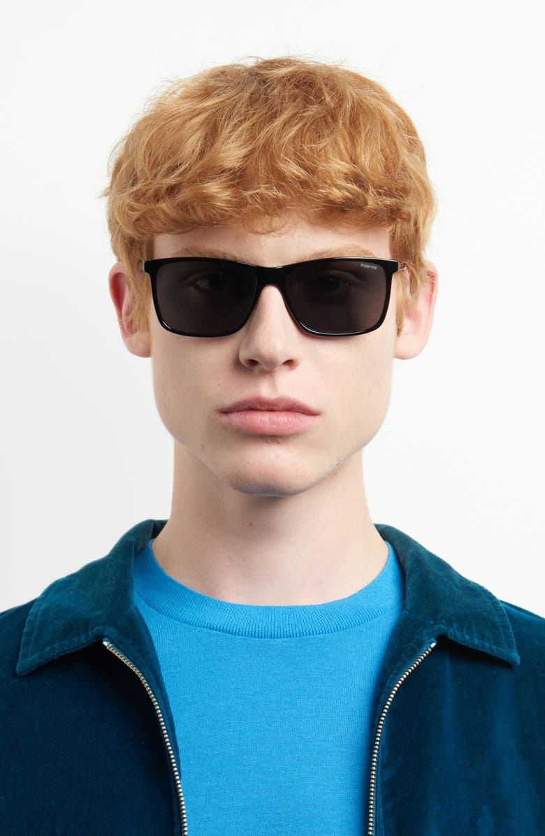 Polaroid Kids' 58mm Polarized Rectangular Sunglasses, Alternate, color, Black/ Grey Polarized