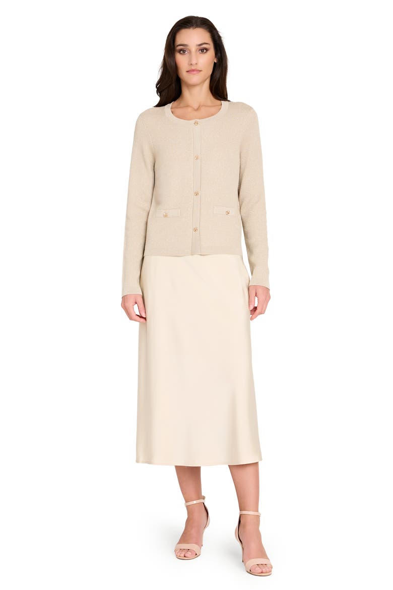 Metallic Sparkle Bow Button Cardigan, Alternate, color, CHAMPAGNE
