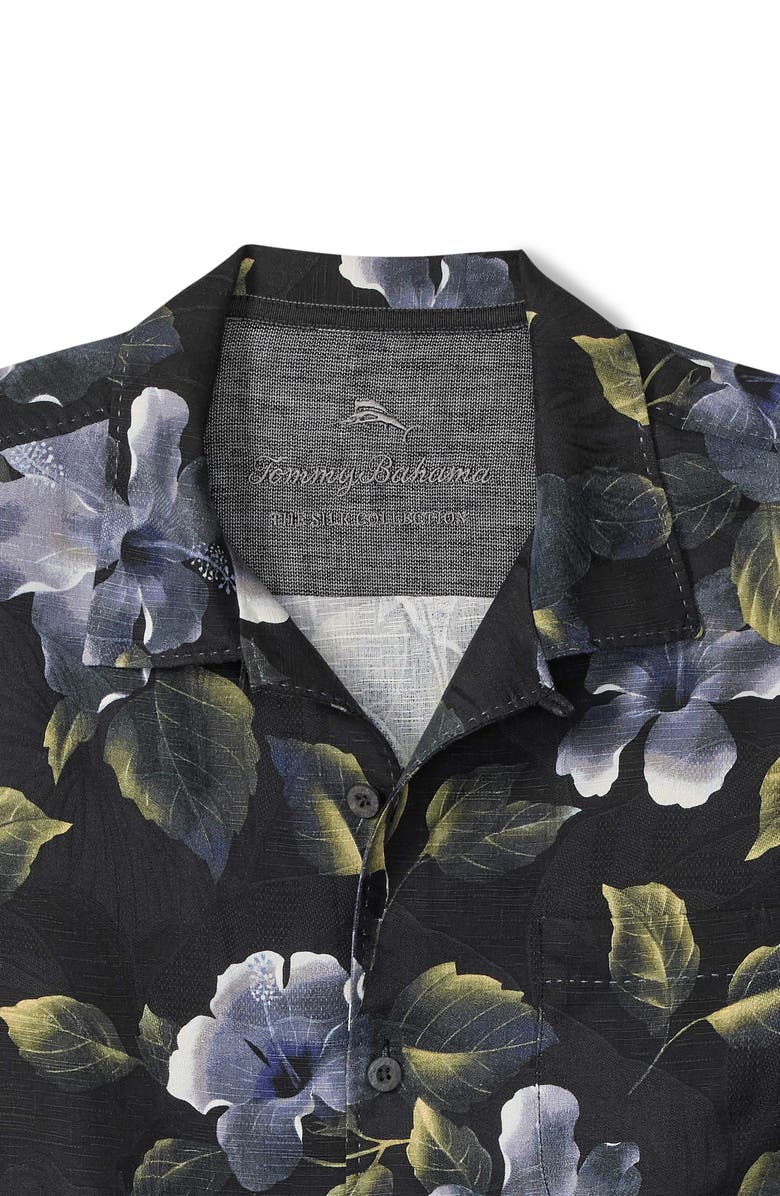 Tommy Bahama Elegant Eclipse Floral Slub Silk Camp Shirt, Alternate, color, Black