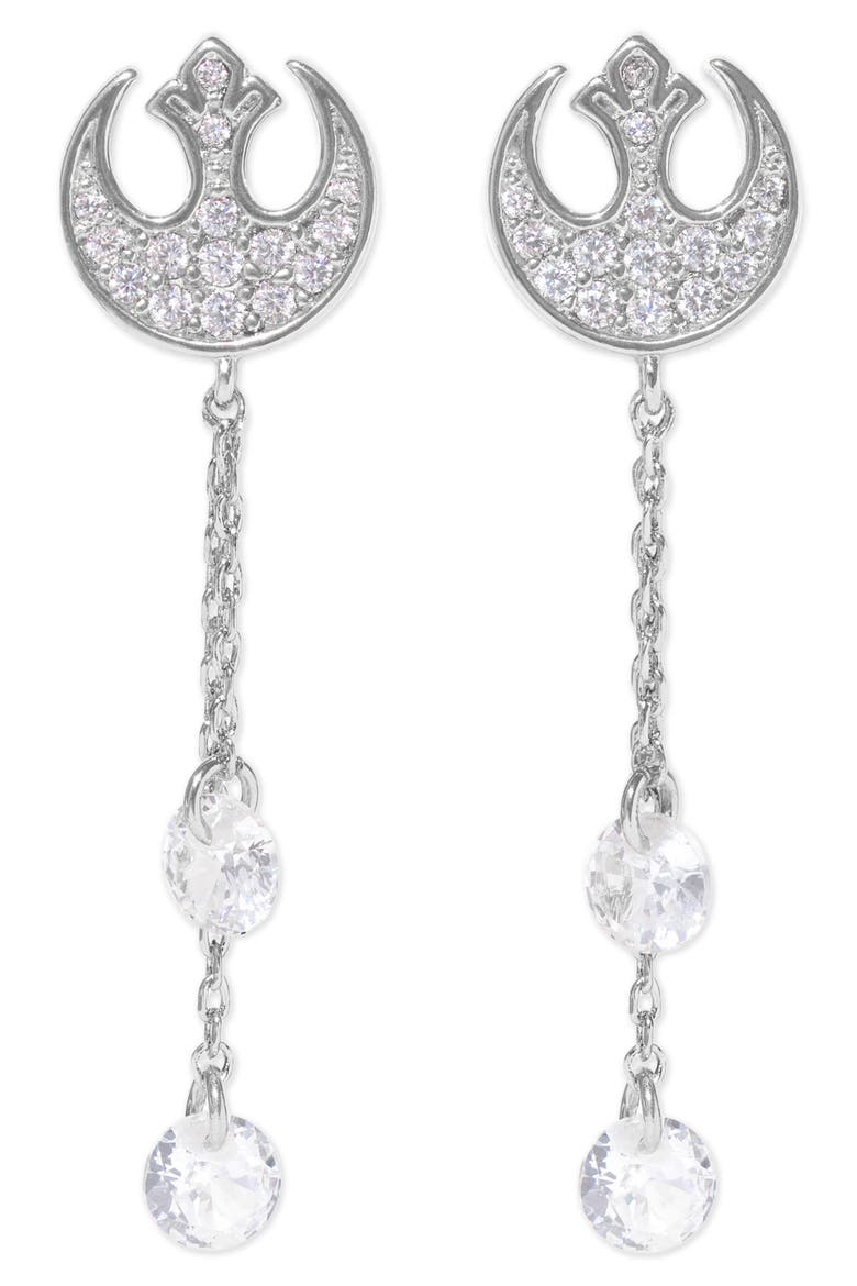 Star Wars™ Rebel Alliance Insignia Cubic Zirconia Drop Earrings, Main, color, SILVER