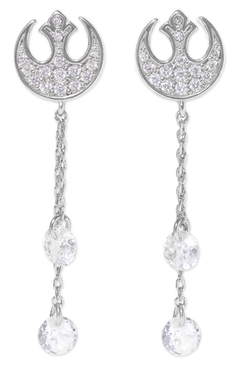 Girls Crew Star Wars<sup
™</sup
 Rebel Alliance Insignia Cubic Zirconia Drop Earrings, Main, color, Silver
