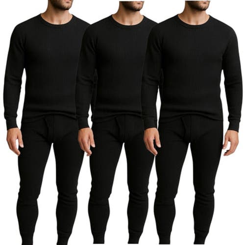 Benben 3 Pack Waffle Knit Thermal Loungewear Set In Black