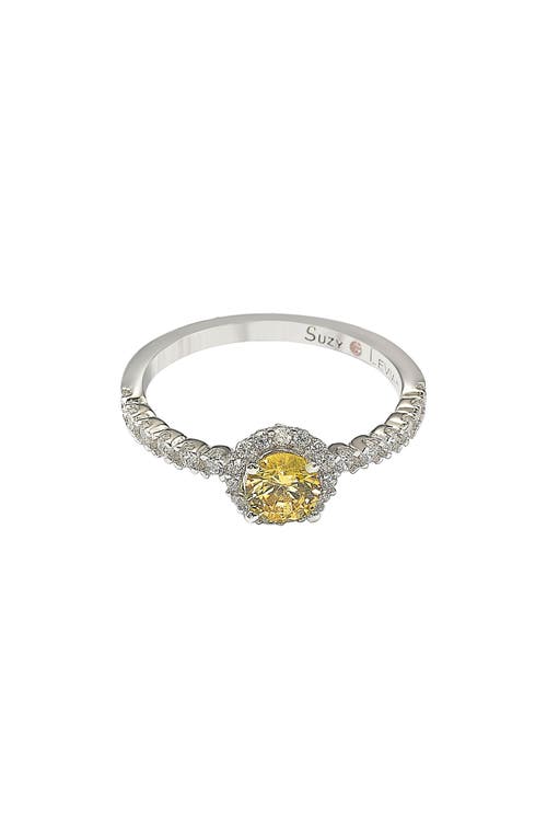 Suzy Levian Diamonds Sterling Silver Yellow Sapphire & Lab Grown White Sapphire Ring In Yellow/silver
