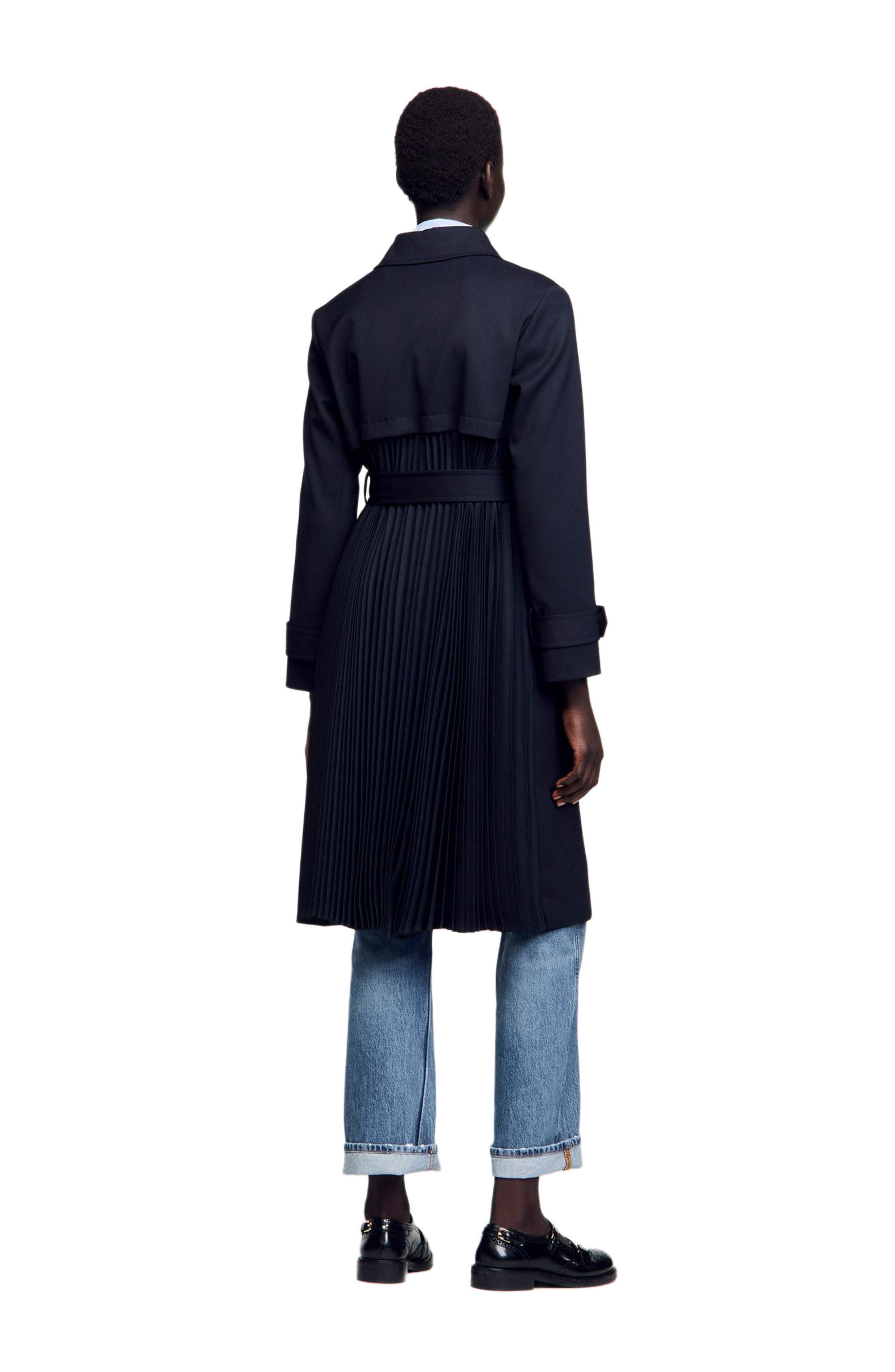 Trench coat with pleated inset - image 2