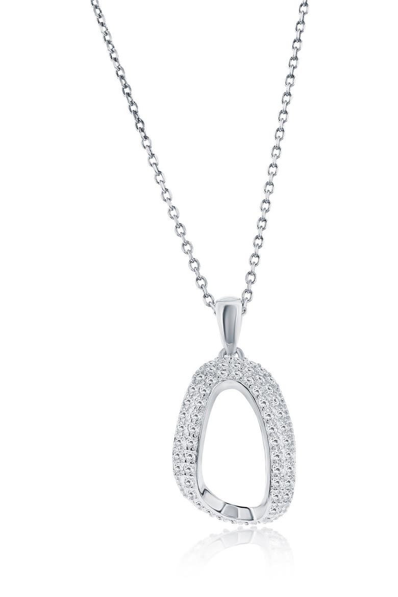 Pavé Cubic Zirconia Oval Stud Earrings & Pendant Necklace Set, Alternate, color, SILVER