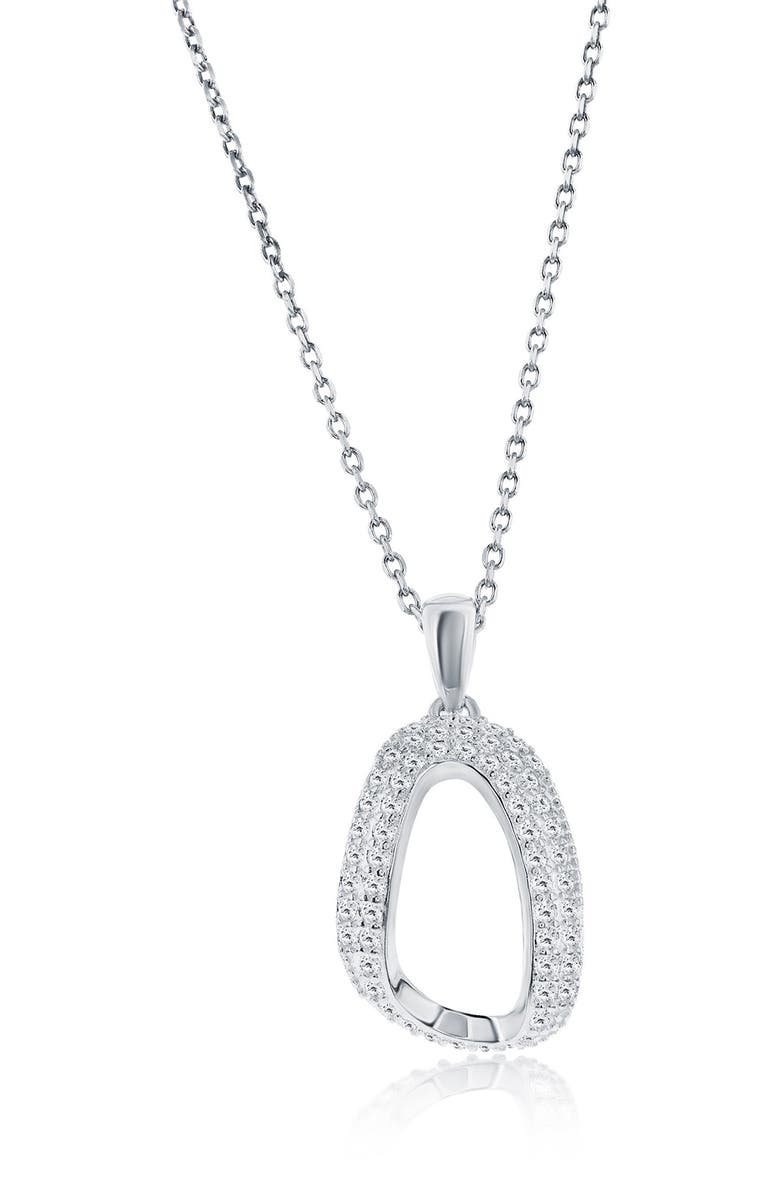 SIMONA Pavé Cubic Zirconia Oval Stud Earrings & Pendant Necklace Set, Alternate, color, Silver