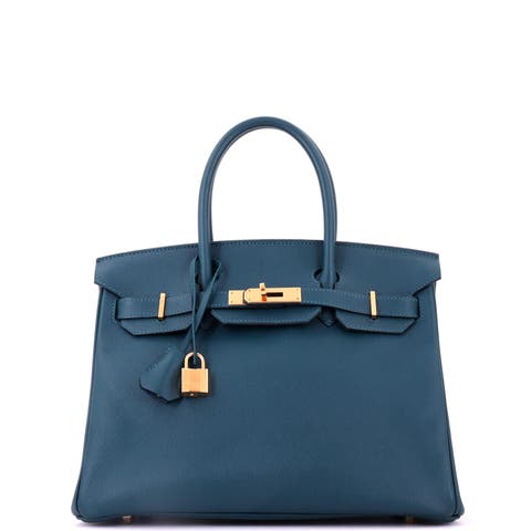 Birkin Handbag Blue Epsom with Gold Hardware 30