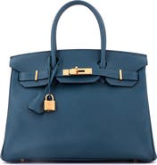 Pre-Owned Hermes Birkin Handbag Blue Epsom with Gold Hardware 30