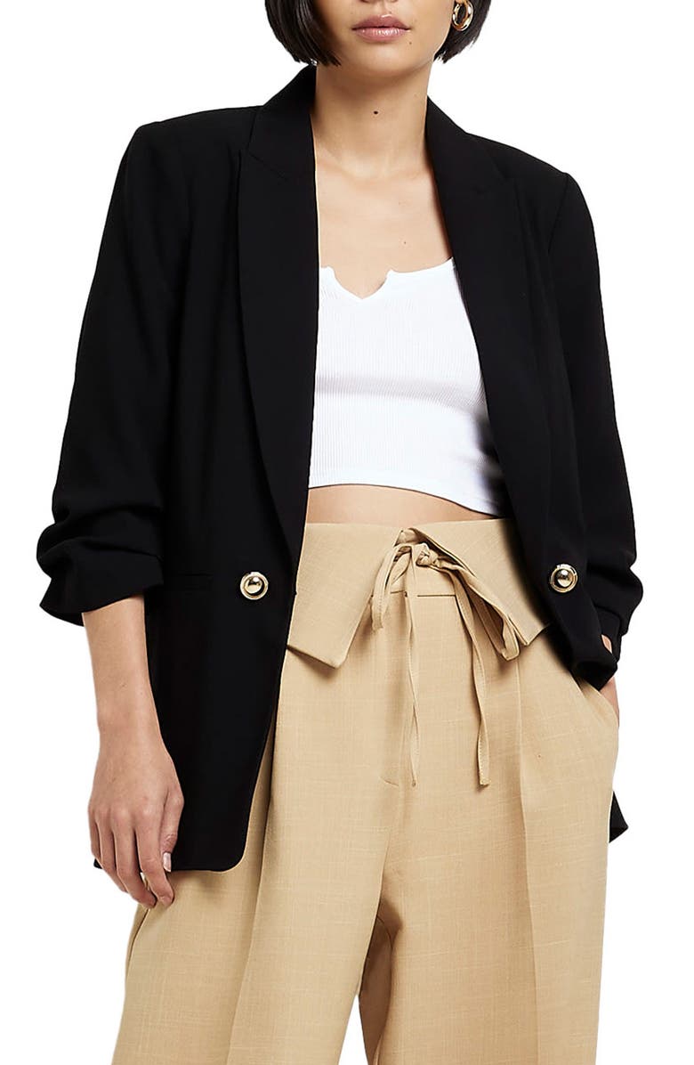 River Island Ruched Sleeve Blazer, Main, color,