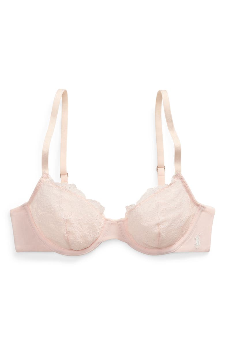 Polo Ralph Lauren Underwire Cotton Blend Lace Demi Bra, Alternate, color, Garden Rose