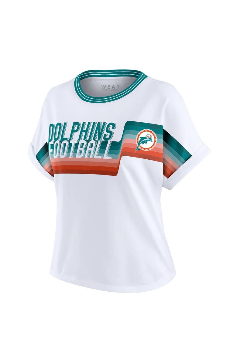 WEAR by Erin Andrews Women's WEAR by Erin Andrews White Miami Dolphins Cropped Center Stripe Dolman T-Shirt, Alternate, color, White