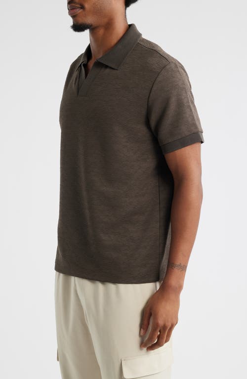 Open Edit Wave Texture Johnny Collar Polo In Brown