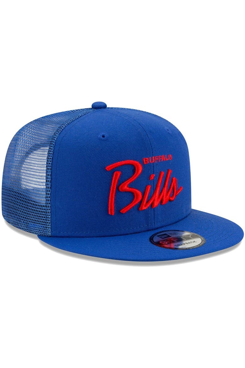Men's New Era Royal Buffalo Bills Script Trucker 9FIFTY Snapback Hat, Alternate, color, Royal